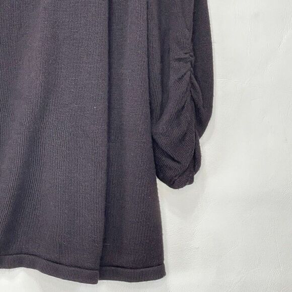 Women Sweater Cardigan Large Brown Open Cowl Neck Ruched Sleeve Premise Studio - Picture 15 of 16